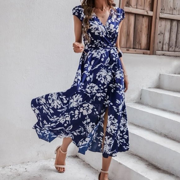 Boho green  floral print wrap dress - Picture 12 of 12